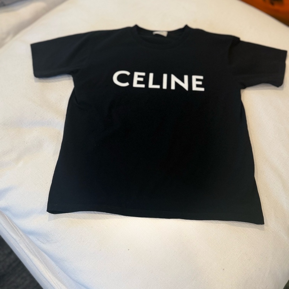 Celine Black Logo Short Sleeve Tee - Picture 3 of 7